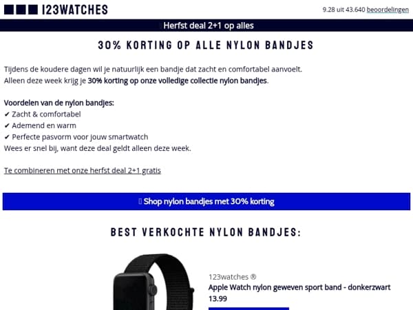 Weekdeal: 30% korting op alle nylon bandjes!