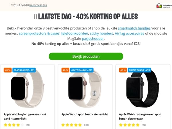 ⏳ LAATSTE DAG - 40% KORTING OP ALLES