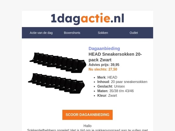 Sokkenlade vullen? HEAD Sneakersokken 20 paar voor €27,50!🧦