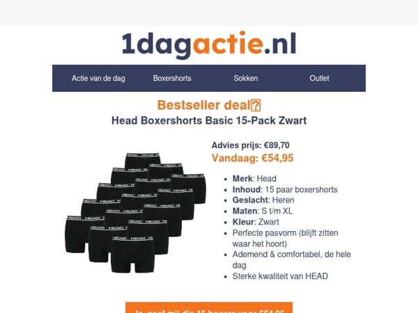 Straks te laat: 15 boxers voor < €3,70 per stuk