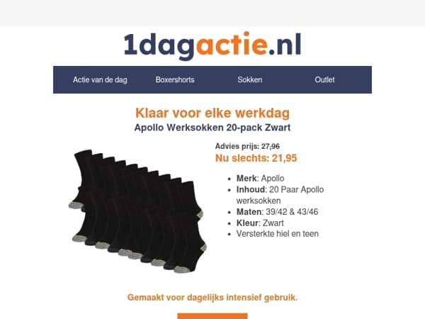 Werkdeal 🔥 20 Apollo werksokken nu €21,95
