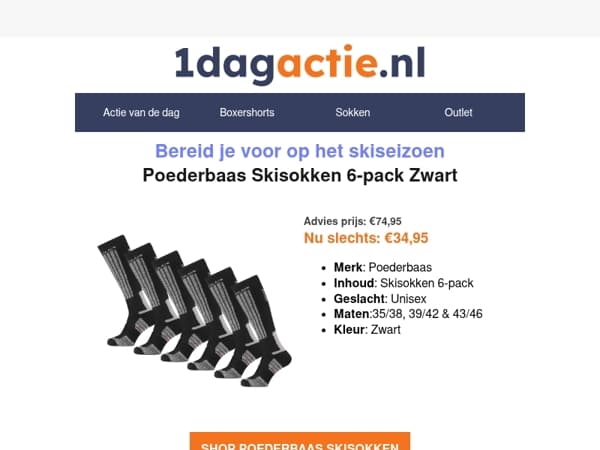 -53% op Poederbaas Skisokken 6-pack