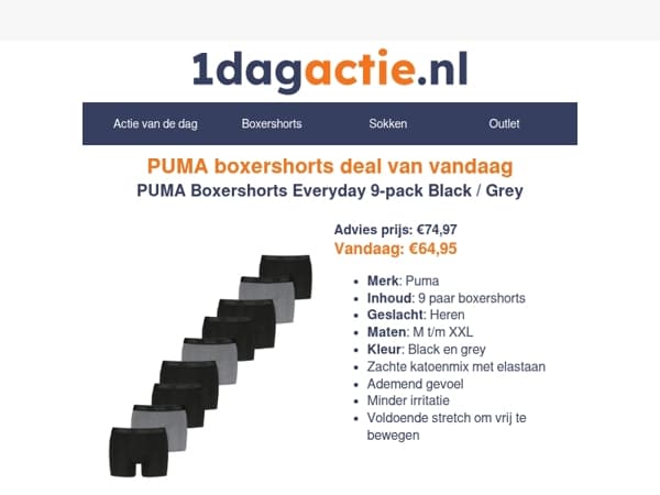 Vandaag alleen: Puma Boxershorts 9-pack voor €64,95 🔥