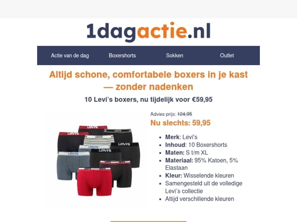 Mis dit niet: 10 Levi’s boxers voor €59,95📢