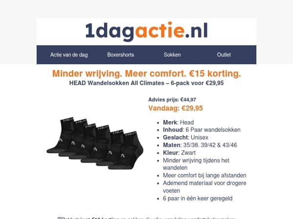 Vandaag: HEAD wandelsokken 6-pack €29,95 (was €44,97) 🥾🌳
