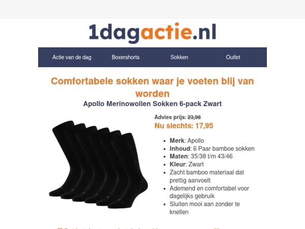Nu €6 korting op 6 paar merinowollen sokken⏰