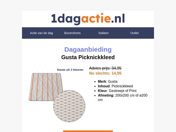 Zomerdeal: Gusta Picknickkleed NU Slechts €14,95!🔆