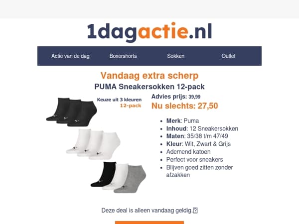 🔥 Alleen vandaag: Puma sneakersokken 12-pack dagdeal