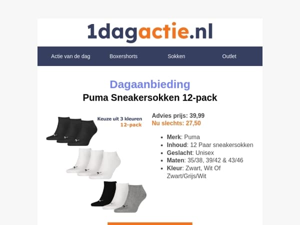 🧦 Vandaag alleen! Puma Sneakersokken 12-pack voor €27,50!