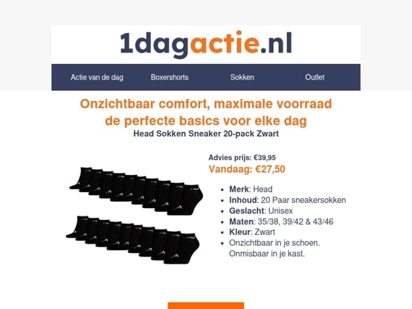 Dagdeal 🔥 20 Head sneakersokken nu €27,50