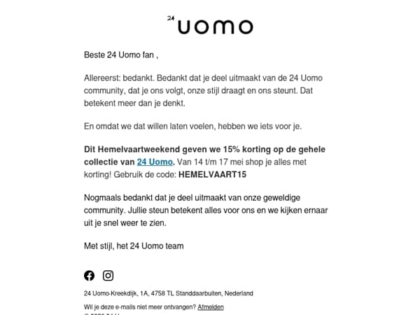 Hemelvaart Sale — 15% korting op de gehele collectie 🕊️