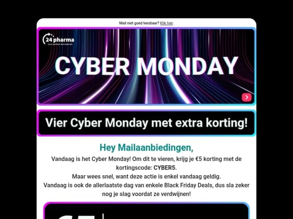 €5 korting voor Cyber Monday, enkel vandaag! 💥