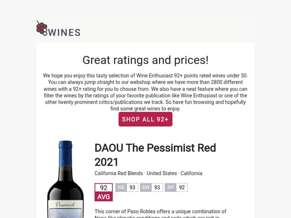 Wine Enthusiast 92+ Points Wines under 50 🍷
