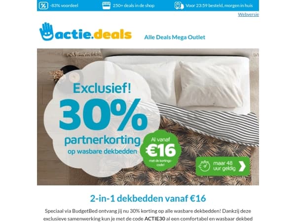 🛏️Partnerkorting: 30% korting op wasbare dekbedden