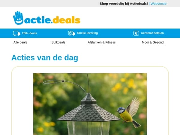 Vogel Voederhuisje | Lazy Teddy 2-in-1 Dekbed | CoolCube Tafelventilator | Keukenmachine | Trampoline met veiligheidsnet