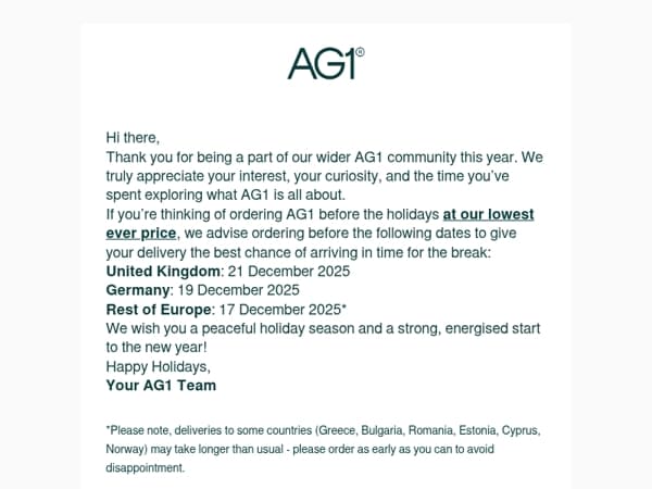 Thank You & Happy Holidays from AG1