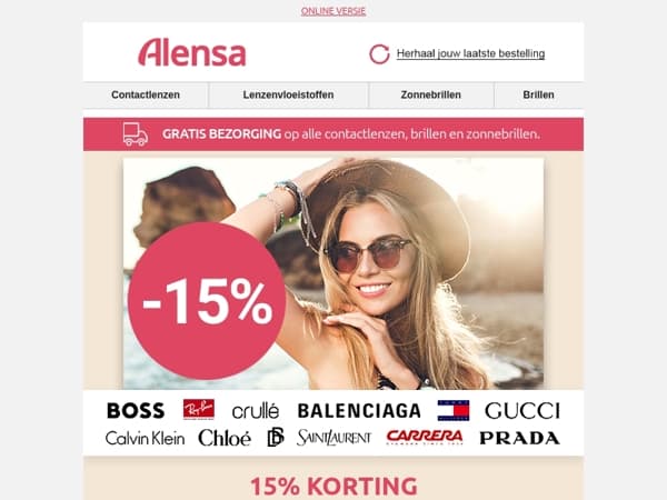Profiteer van 15% korting op alle modellen zonnebrillen.