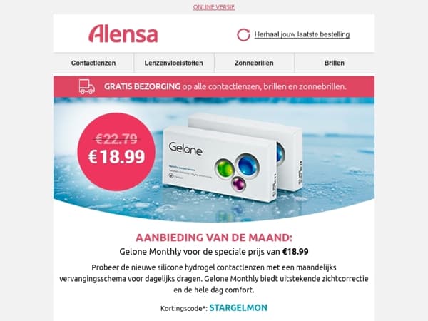 Aanbieding van de maand: Gelone Monthly lenzen voor een speciale prijs van €18.99