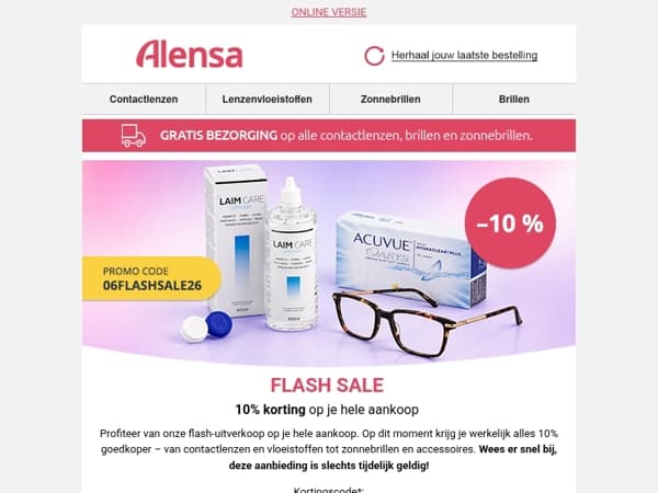 Flash-uitverkoop: we geven 10% korting op je hele winkelmandje.