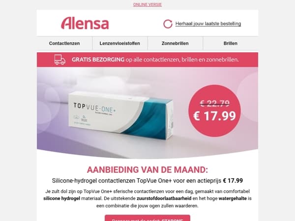 Silicone-hydrogel contactlenzen TopVue One+ voor een actieprijs € 17.99