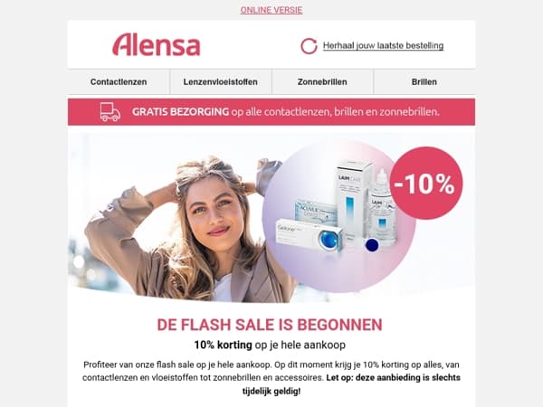 De flash sale is begonnen: bespaar 10% op je hele aankoop.