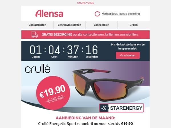 Laatste kans om Crullé Energetic zonnebril te kopen voor slechts €19.90