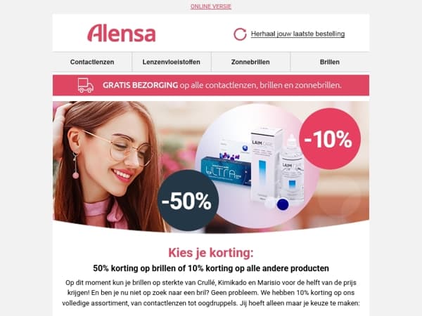 Speciale aanbieding: 10% korting op alles of 50% korting op brillen op sterkte.