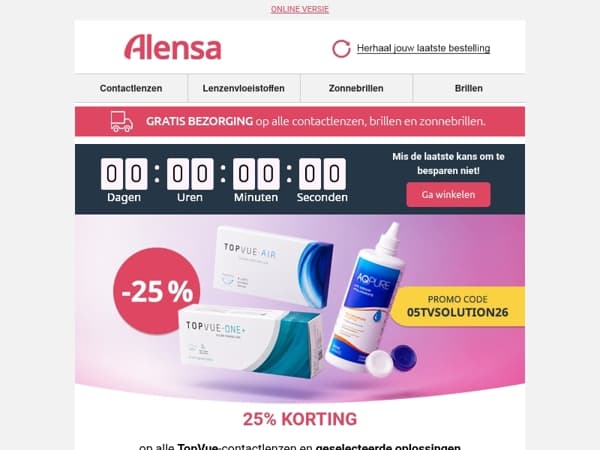Tijd om de voorraad aan te vullen. De 25% korting op lenzen loopt binnenkort af.