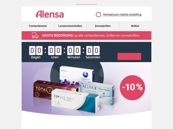 Alleen tot vrijdag: Alle contactlenzen nu met 10% korting.