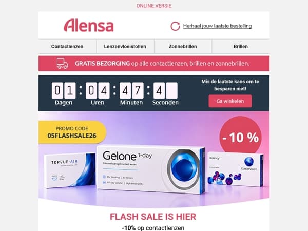 Vul je voorraad aan voordat de korting verdwijnt: Bespaar 10% on contactlenzen.