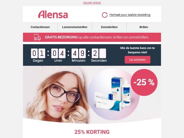 Nog maar even! Mis uw korting op lenzen en vloeistoffen niet.