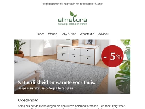 5% korting op alle tapijten - Natuurlijkheid en warmte voor thuis