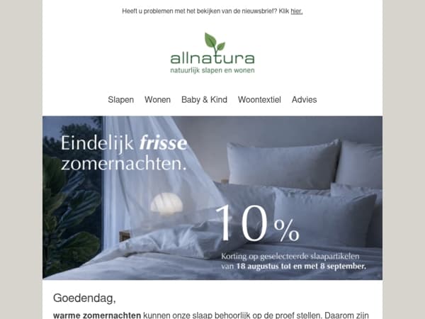 Eindelijk frisse zomernachten – 10 % korting op geselecteerde slaapproducten