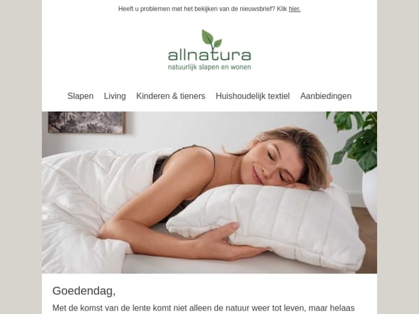 Verfrissende slaap ondanks het pollenseizoen dankzij allnatura!