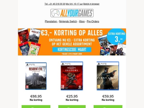 Laatste uren: 3 euro extra korting op alles!