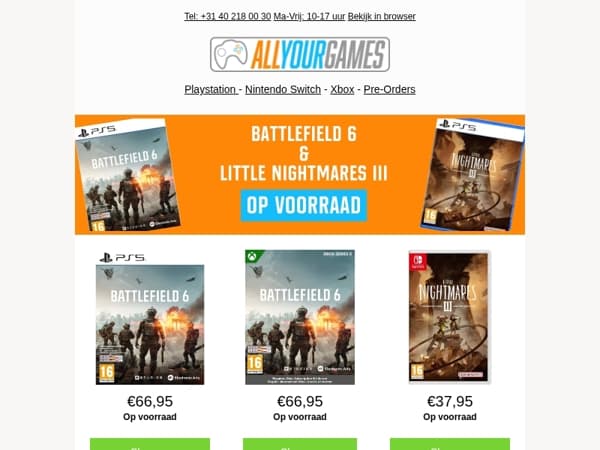 Op voorraad: Battlefield 6 en Little Nightmares III!
