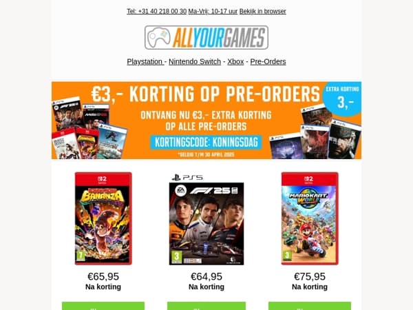 Koningsdagactie: 3 euro extra korting op pre-orders!
