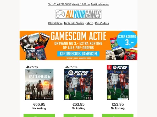 GAMESCOM: Extra korting op alle pre-orders!
