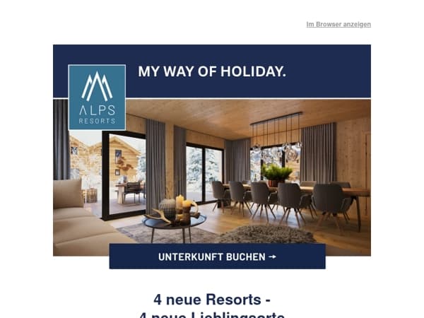 Mail, entdecke 4 neue ALPS RESORTS mit 15% Rabatt! 🎉