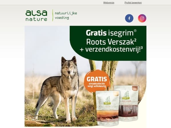 Nu geen verzendkosten & gratis isegrim Verszak!