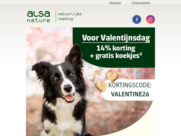 💗 Valentijnsactie 14% korting & gratis koekjes bij alsa-nature