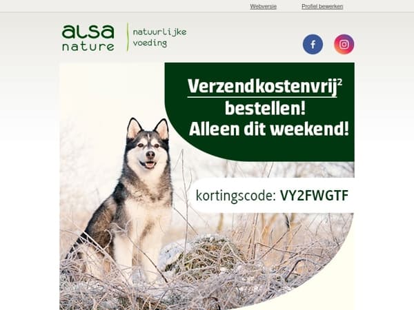 😃 Verzendkostenvrij weekend bij alsa-nature!