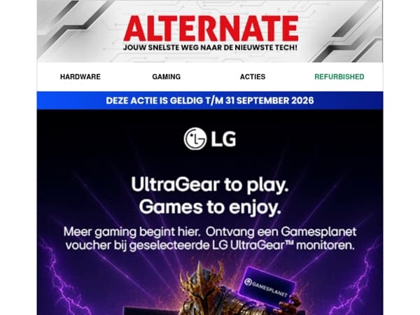 Claim nu tot €150 Gamesplanet voucher bij een LG UltraGear monitor