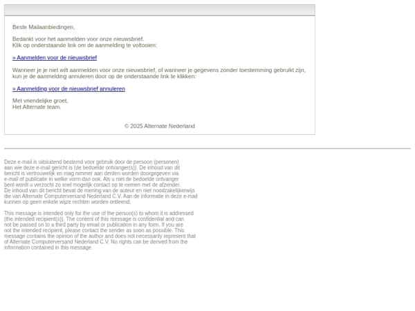 Aanmelding nieuwsbrief Alternate Nederland