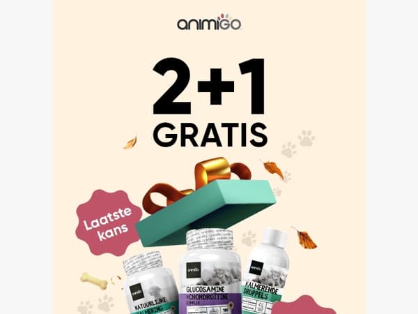 2+1 gratis voor jouw maatje eindigt vanavond 🐾