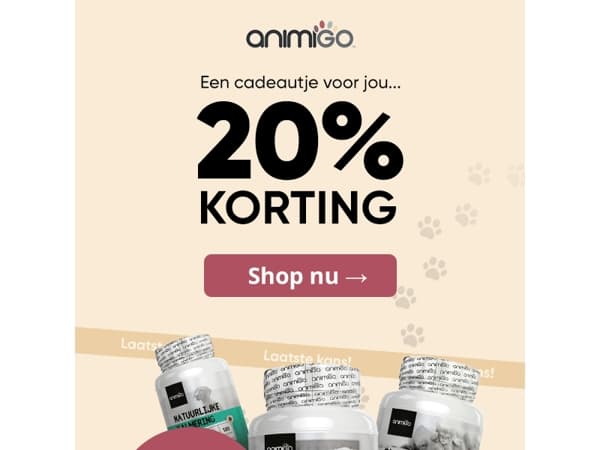 Laatste kans: 20% korting op producten voor je vriend 🐶