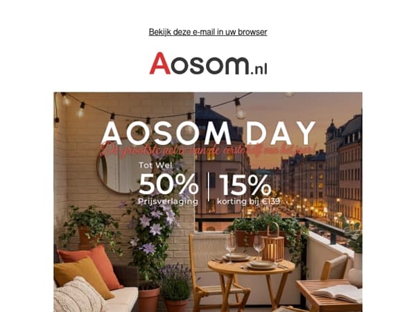 🛍️ Aosom Day is terug! Kies 50% prijsdaling of 15% extra korting boven 139€