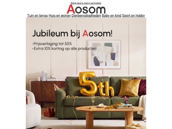 🎉 Jubileum bij Aosom – profiteer van extra voordeel!