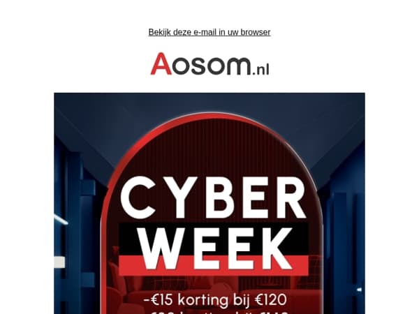 Cyber Week Korting: Pak €15 bij €120 of €20 bij €140! 🛒