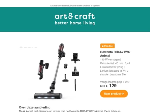 DAGDEAL: Rowenta steelstofzuiger RH6A71WO Animal 🔥